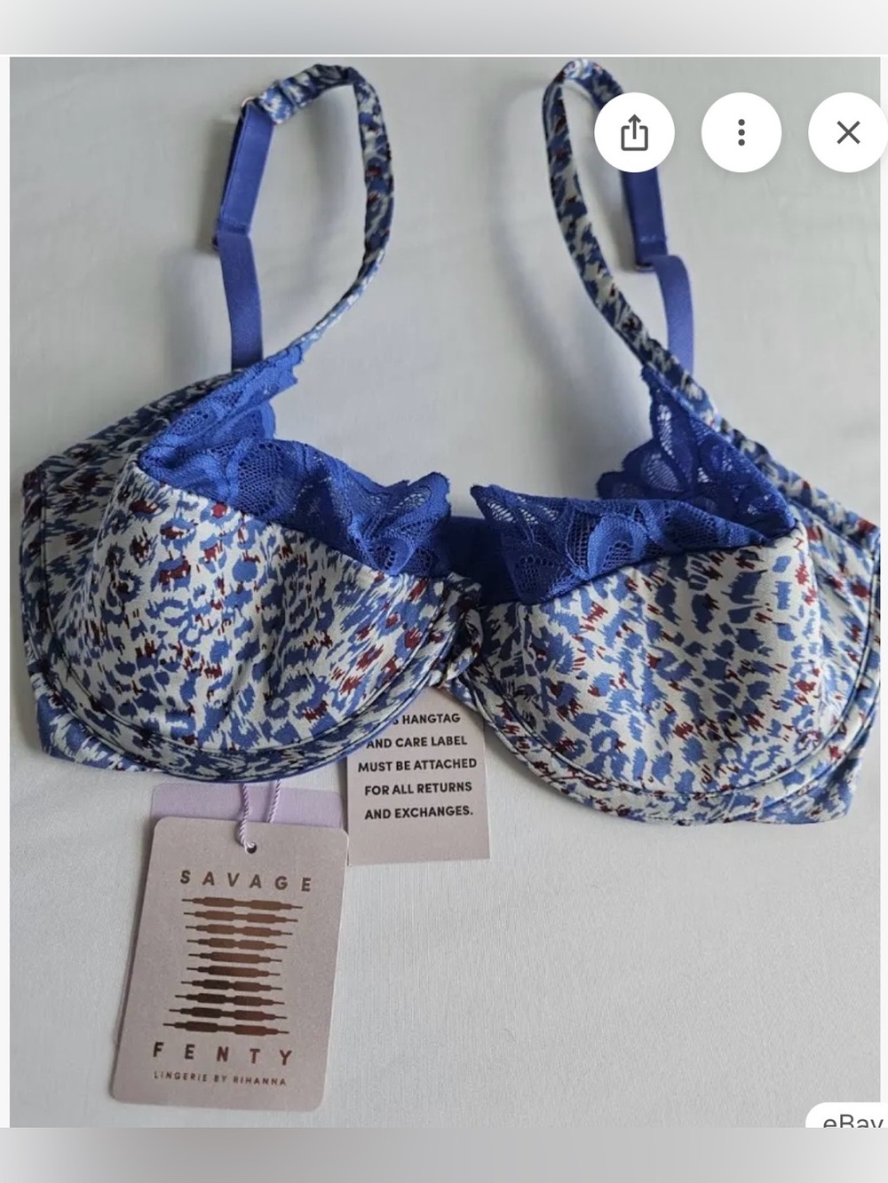 Savage X Fenty Blue and White Printed Lace Underwire Bra